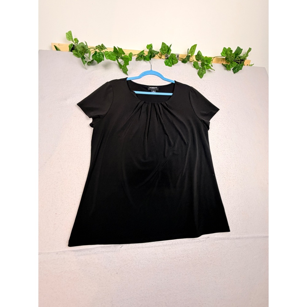 Liz Claiborne Career Black Pleated Scoop Neck Short Sleeve Top Blouse‎ XLT